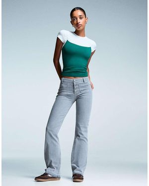 Bershka Cropped Flare Jeans - Blue