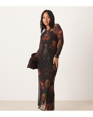 Never Fully Dressed Long Sleeve Mesh Midaxi Dress - Brown