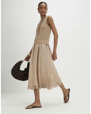 River Island Schiffli Hem Knitted Hybrid Dress - Natural