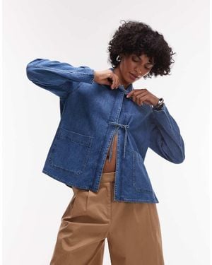 ARKET Denim Shacket With Tie Front Detail - Blue