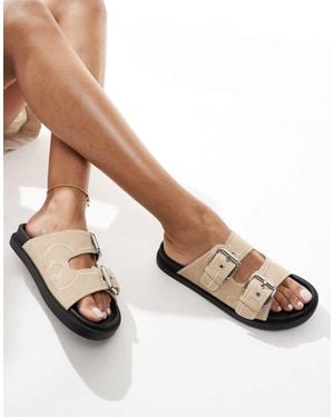 London Rebel Double Strap Buckle Detail Sandal - Natural