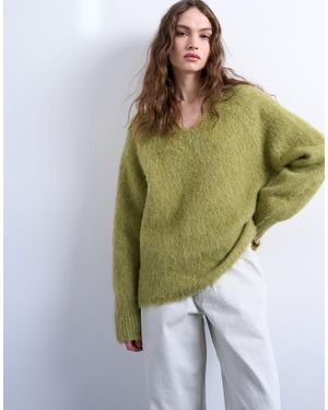 TOPSHOP Knitted Premium Alpaca V Neck Sweater - Green