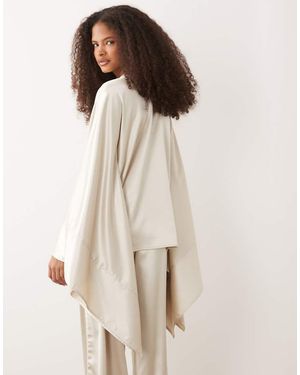 Iyal Satin Extreme Drape Sleeve Top Co-ord - Natural