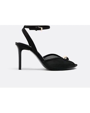 Stradivarius Heeled Mesh Sandals With Metal Detailing - White