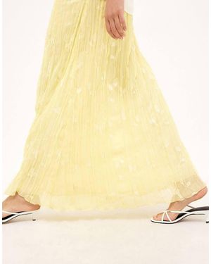 NA-KD Embroidered Crinkle Maxi Skirt - Yellow