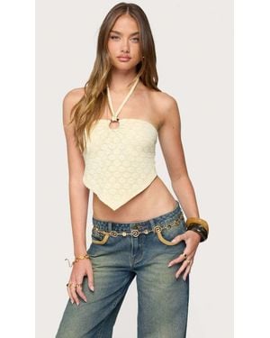 Edikted Alana Floral Handkerchief Halter Top - Blue