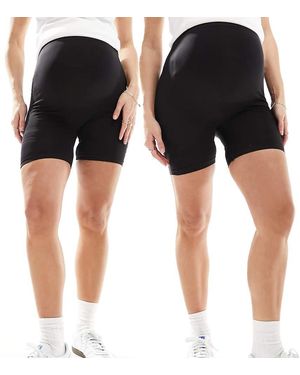 Mama.licious Pack De 2 Pantalones Cortos Negros Con Banda De Sujeción Por Encima De La Barriga De Mamalicious Maternity