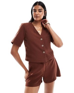 Vero Moda Linen Touch Short Sleeve Cropped Blazer Co-ord - Red