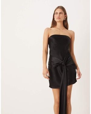 SNDY'S Vestido Corto Con Escote Palabra De Honor Y Detalle Cruzado Anudado En La Cintura De Satén De - Negro