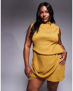 ASOS Asos Design Curve Asymmetric Drape Mini Dress - Yellow