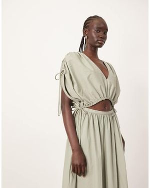 ARRANGE Plunge Top Co-ord With Ruche Detail - Natural