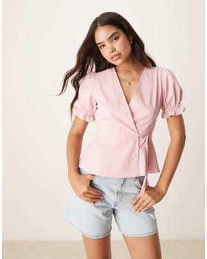 OMNES Wrap Front V-Neck Top - Pink