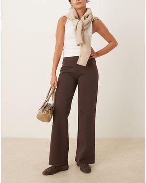 ASOS Interlock Straight Leg Mid Rise Pants With Cinched Back Detail - Natural