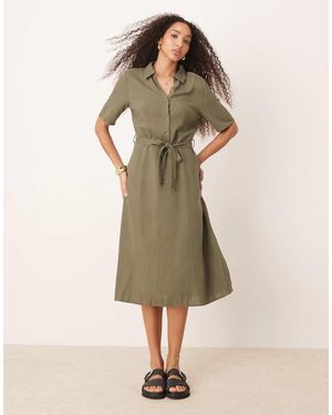 Jdy Vestido Camisero Midi De Mezcla De Lino De -Verde