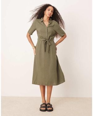 Jdy Linen Mix Midi Shirt Dress - Green