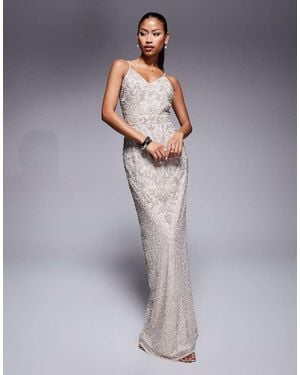 Beauut Vestido Largo De Tirantes De Lentejuelas De -Blanco - Gris