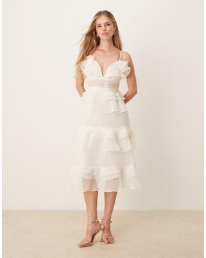 True Decadence V Neck Midi Dress - Natural