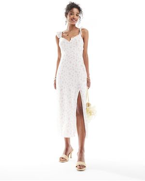 Bershka Frill Detail Maxi Dress - White