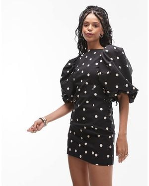 & Other Stories Mini Dress With Puff Sleeves And Low Back - Black