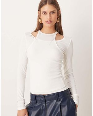 Mango Top De Manga Larga Con Detalle Superpuesto De - Blanco