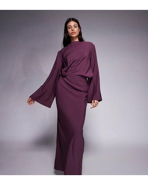 ASOS Asos Design Tall Long Sleeve Tucked Waist Bias Maxi Dress - Purple