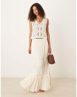 Y.A.S Festival Crochet Lace Insert Boho Maxi Skirt - Natural
