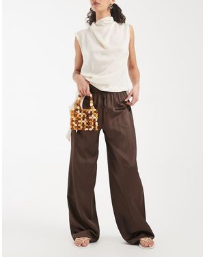 ONLY Wide Leg Satin Feel Trouser - White