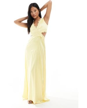 TFNC London Bridesmaid Satin Maxi Dress With Scalloped Lace Detail - Metallic