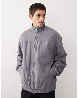 ASOS COLLECTIVE Oversized Suede Track Jacket - Gray
