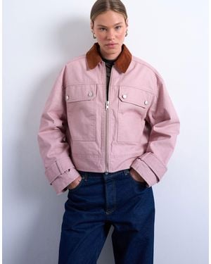 TOPSHOP Patch Pocket Barn Jacket With Contrast Collar - Pink