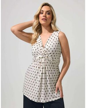 Yours Clothing Polka Dot Knot Front Top - White