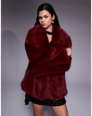 ASOS Top Collar Faux Fur Coat - Red