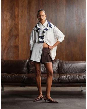 Monki Pleated Mini Skirt With Frayed Edge And Pocket Detail - Brown