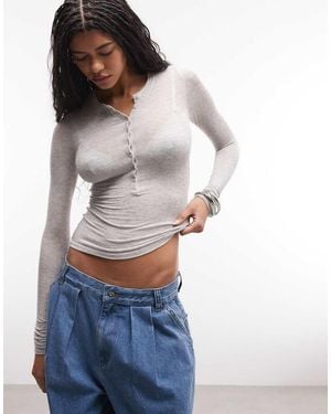 Weekday Long Sleeve Henley T-Shirt - White