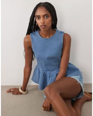 Miss Selfridge Denim Peplum Top - Blue