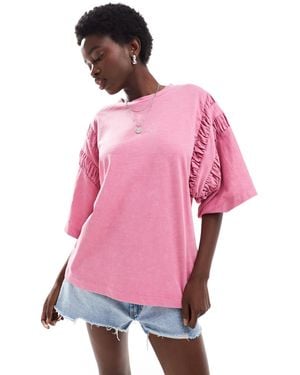 ASOS Oversized T-shirt With Ruched Sleeve Detail - Pink