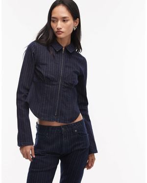 ASOS Denim Collar Shirt With Double Ended Zip Co-ord - Blue