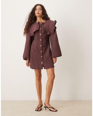 Ghospell Oversized Collar Mini Dress - Purple