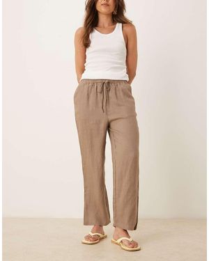 Mango Tie Waist Linen Trousers - Brown