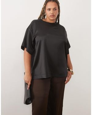 ASOS Asos Design Curve Satin Short Sleeve Top - Black