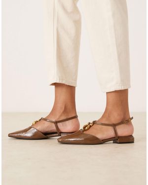 ASOS Lockhart Chisel Toe Trim Detail Slingback Flats - Natural