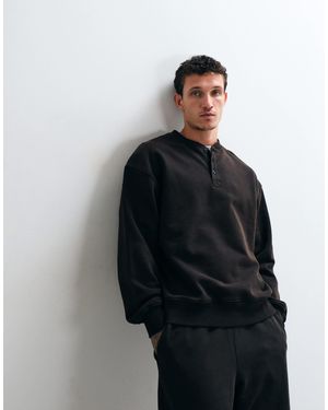 ASOS Premium Heavyweight Oversized Washed Henley Sweatshirt - Black