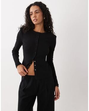 4th & Reckless Ribbed Shoulder Pad Popper Front Top - Black