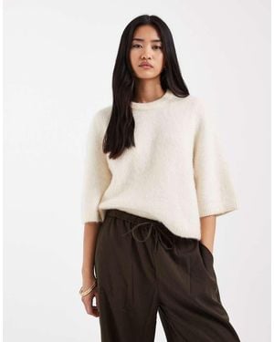& Other Stories Mohair And Wool Mix Short Sleeve Boxy Jumper - Natural