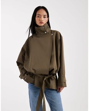 ASOS Funnel Neck Drop Waist Jacket - Brown
