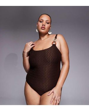 South Beach Crinkle Swimsuit With Bead Detail - Black
