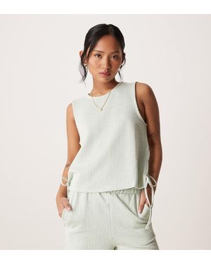 Vila Top A Rayas Verdes Y Color Crema Sin Mangas Con Lazada Lateral De Tejido Texturizado De (Parte De Un Conjunto) - Blanco