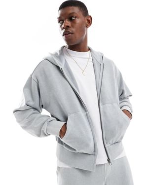 Bershka Washed Zip Through Hoodie Co-ord - Grey