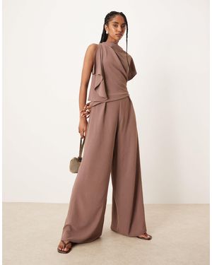 ASOS Asym Drape Neck Jumpsuit - Brown