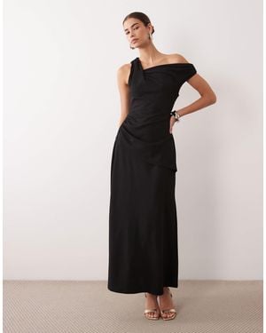 ASOS Maxikleid aus crepe mit schulterfreiem ausschnitt und raffdetail am rock - Schwarz